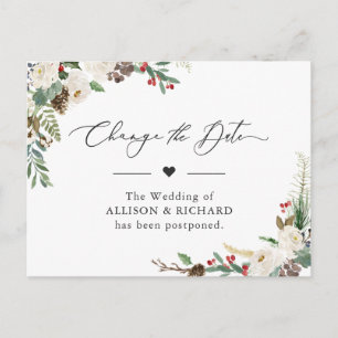 Carte Postale Modifier la date Rustique hiver Floral reporté