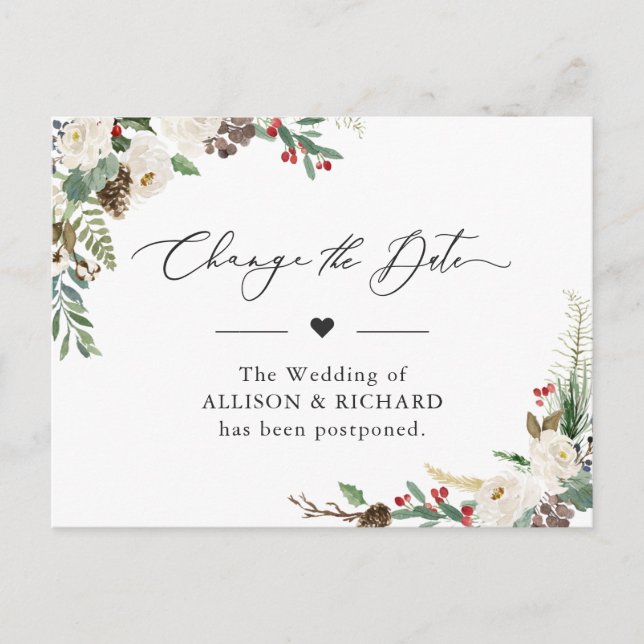 Carte Postale Modifier la date Rustique hiver Floral reporté (Devant)
