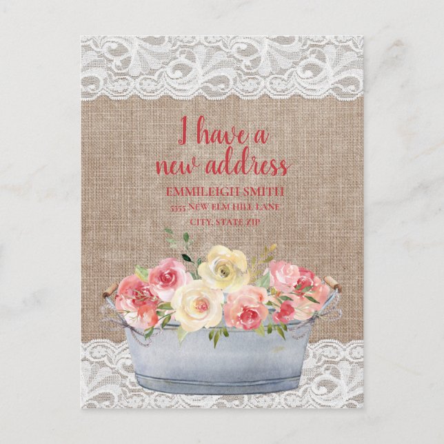 Carte Postale Modifier l'adresse Tub en métal Fleurs de crème ro (Devant)