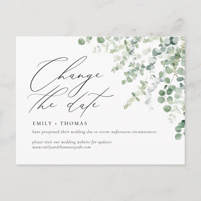 Carte Postale Modifier l'aquarelle du script de date Eucalyptus (Devant)