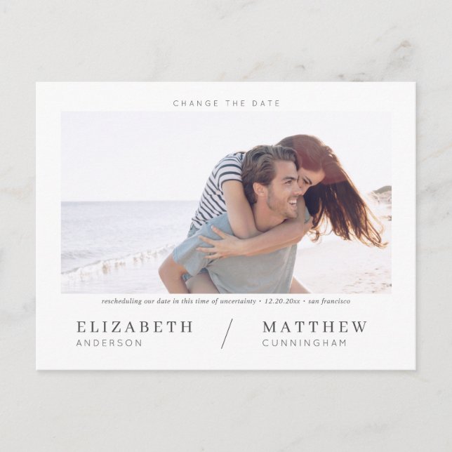 Carte Postale Modifier le Mariage photo personnalisé Date Simple (Devant)