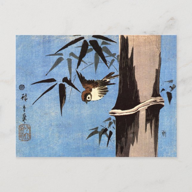 Carte Postale Moineau et bambou, Ando Hiroshige (Devant)