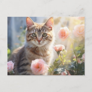 Carte Postale Mois de naissance Juin Roses et chat