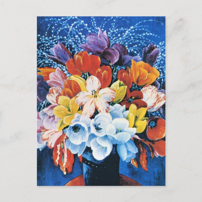 Carte Postale Moise Kisling, Bouquet de Tulipes, (Devant)