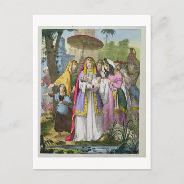 Carte Postale Moïse sauvée par la fille de Pharaon, d'une Bible  (Devant)