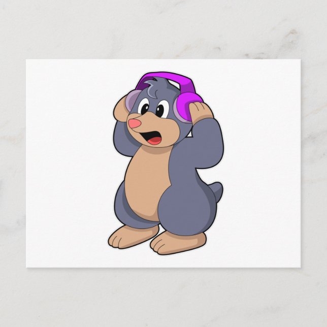 Carte Postale Mole à la musique avec casque (Devant)