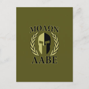 Carte Postale Molon Labe Laurels en Masque Spartiate Vert olive