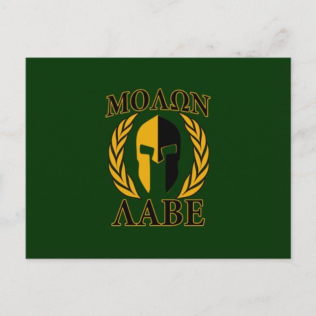 Carte Postale Molon Labe Spartan Mask Laurels sur Green (Devant)