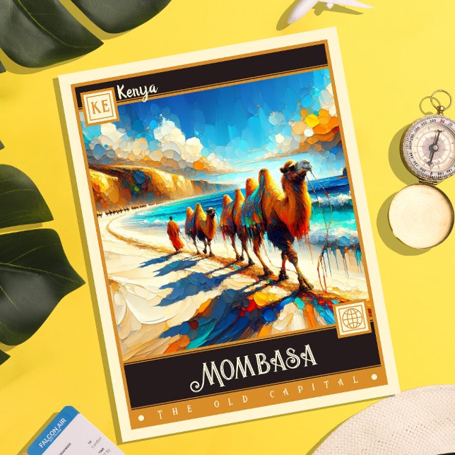 Carte Postale Mombasa, Kenya | Peinture Vintage (Créateur téléchargé)