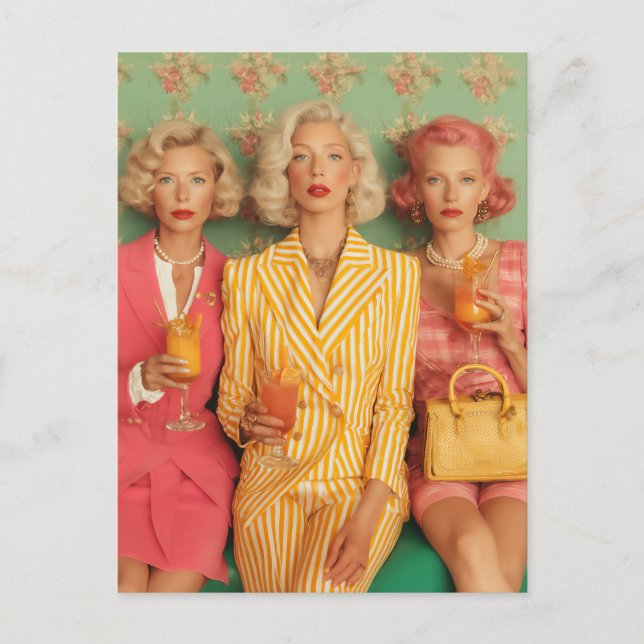 Carte Postale Moment de cocktail rétro chic dames (Devant)