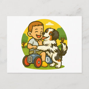 Carte Postale Moment de jeu entre un chiot mignon et un enfant