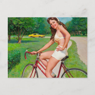 Carte Postale Moment pour une balade - Fille rétro pin-up