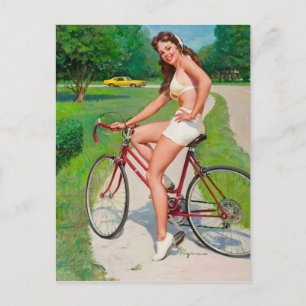 Carte Postale Moment pour une balade - Fille rétro pin-up