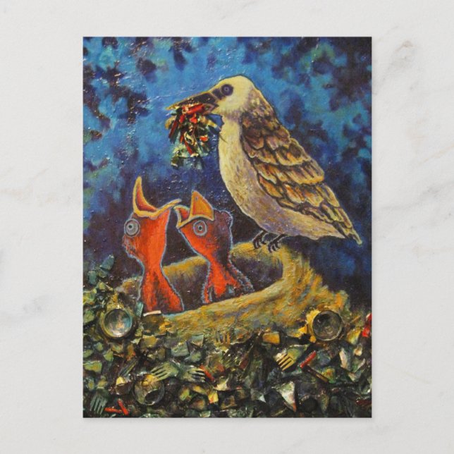 Carte postale Momma Bird, Art Recyclé (Devant)