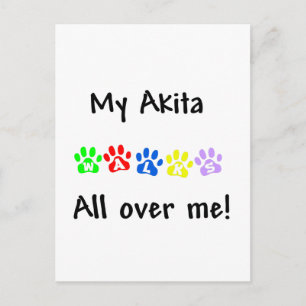 Carte Postale Mon Akita marche partout sur moi
