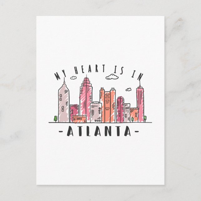 Carte Postale Mon coeur est en ATLANTA Love USA -Handdraw Skylin (Devant)