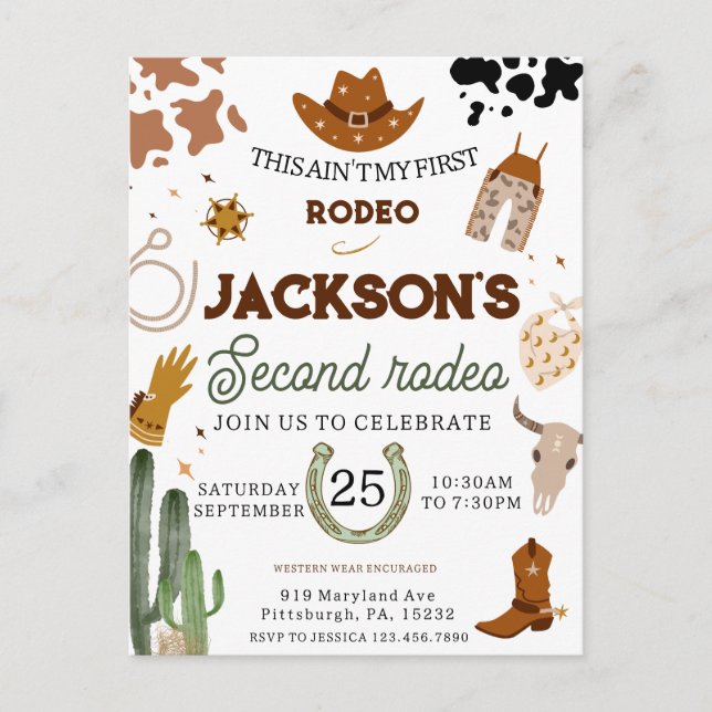 Carte Postale Mon deuxième anniversaire Rodéo Wild West (Devant)