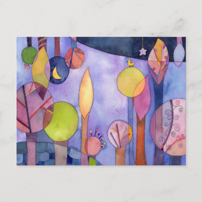 Carte Postale Mon jardin la nuit (Devant)