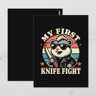 Carte Postale Mon premier combat au couteau - Hamster cool