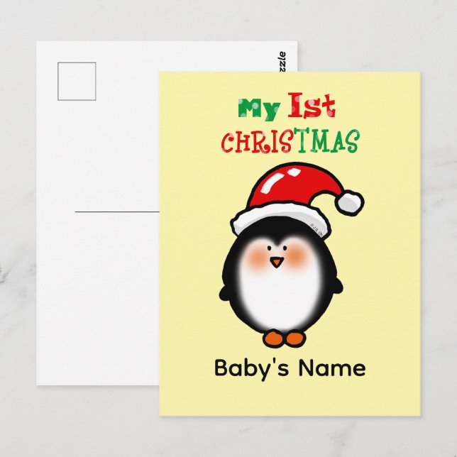 Carte Postale Mon Premier Noël Mignon Manchot (Devant / Derrière)