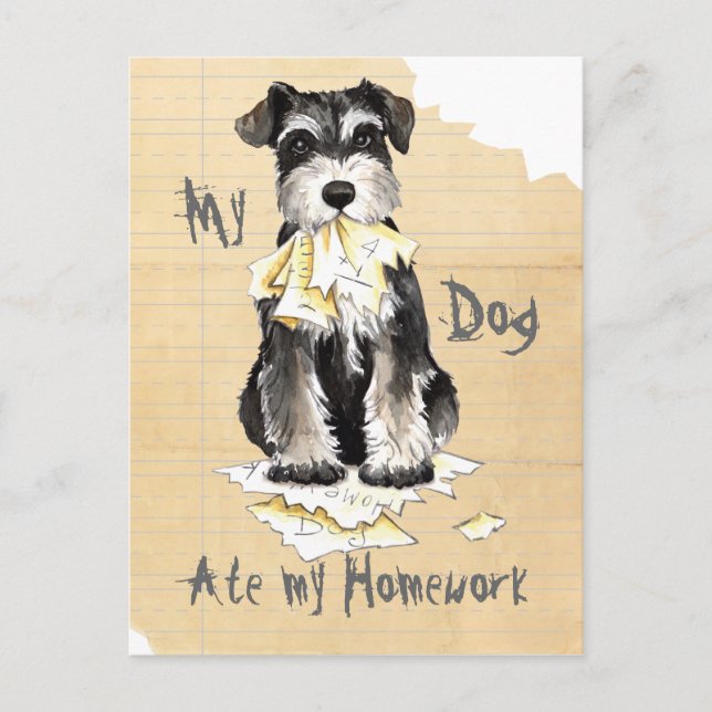 Carte Postale Mon Schnauzer Miniature A Mangé Mes Devoirs (Devant)
