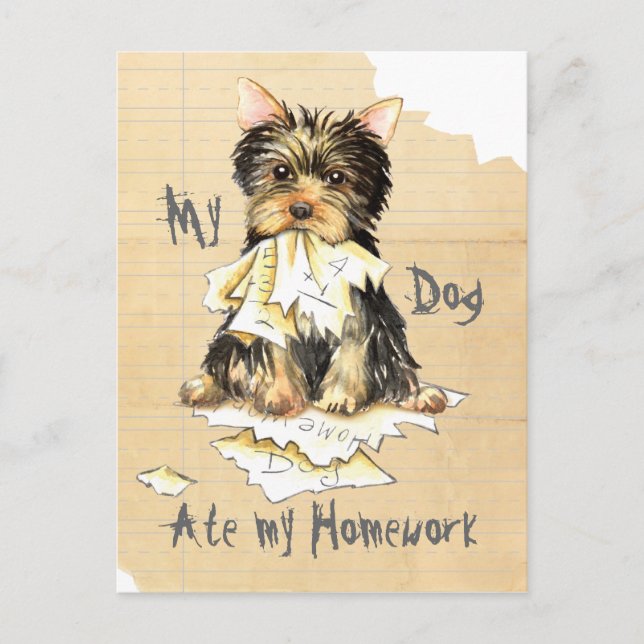 Carte Postale Mon Yorkie a mangé mes devoirs (Devant)