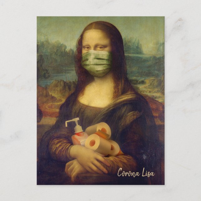 Carte Postale Mona Lisa Avec Masque, Papier Toilette, Sanitaire  (Devant)