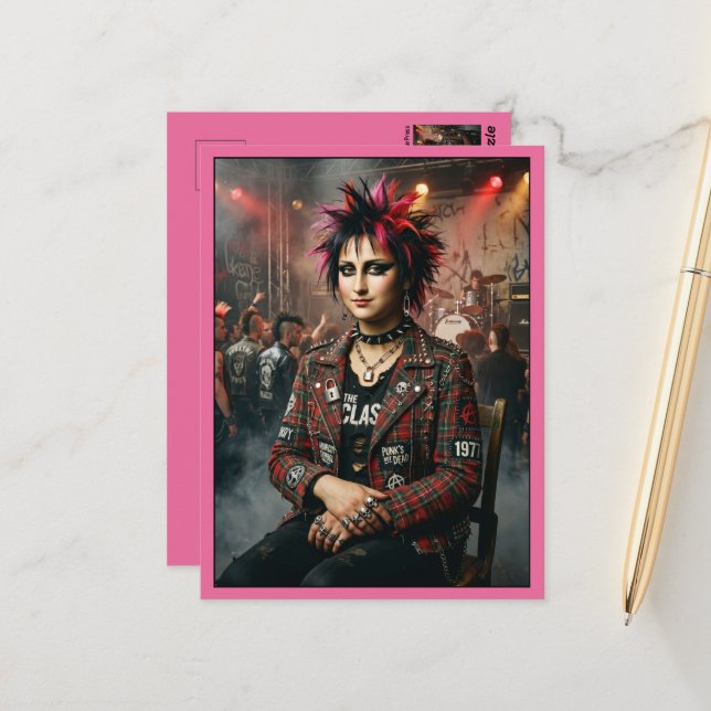 Carte Postale Mona Lisa British Punk Rock (Devant/Arrière en situation)