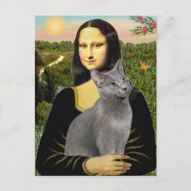 Carte Postale Mona Lisa - chat bleu russe (Devant)
