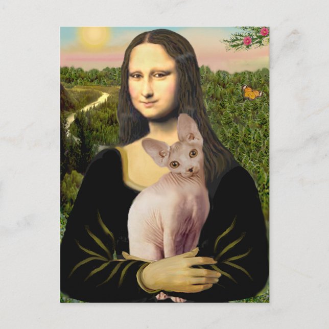 Carte Postale Mona Lisa - Chat Sphynx crème (Devant)
