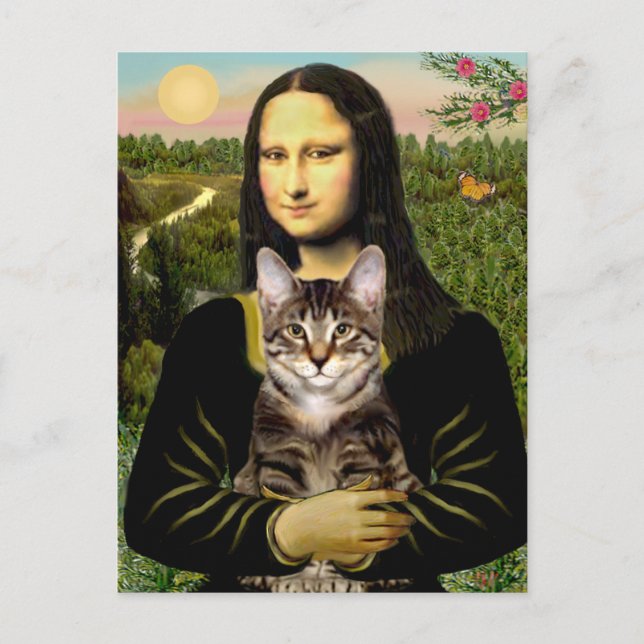 Carte Postale Mona Lisa - Chat tigré tabby marron (Devant)