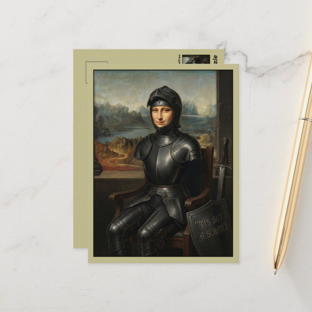 Carte Postale Mona Lisa Chevalier Noir Drôle (Devant/Arrière en situation)