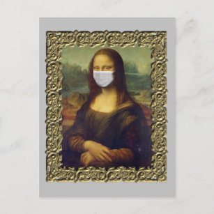 Carte Postale Mona Lisa encadrée dans le masque Visage Covid 202