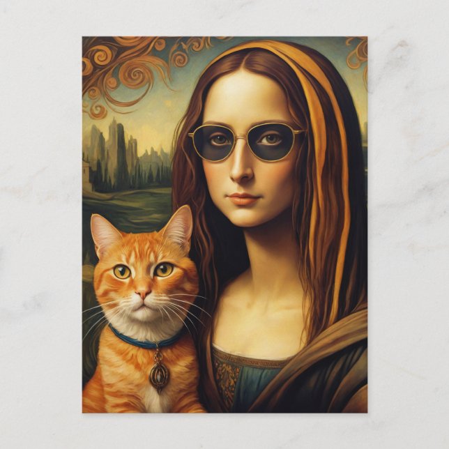 Carte Postale Mona Lisa et son chat Ginger (Devant)