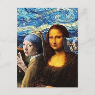 Carte Postale Mona Lisa et une fille en selfie