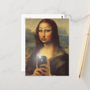 Carte Postale Mona Lisa fait un drôle de visage avec du maquilla