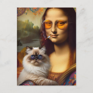 Carte Postale Mona Lisa Fumer et son chat himalayen