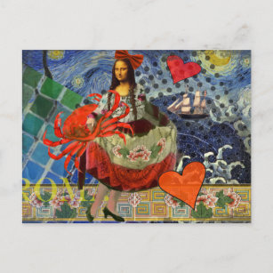 Carte Postale Mona Lisa Fun Whimsical Coloré