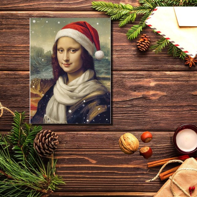 Carte Postale Mona Lisa  in Santa  hat - festive vibes (Créateur téléchargé)