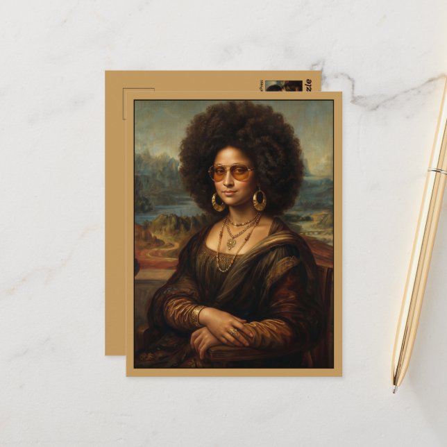 Carte Postale Mona Lisa noire cool (Devant/Arrière en situation)