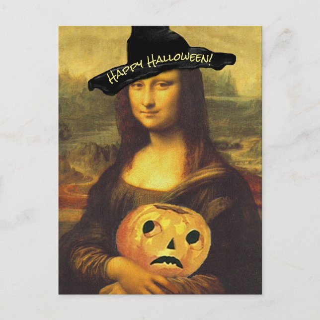Carte Postale Mona Lisa Original Witch Happy Halloween PC fun (Devant)