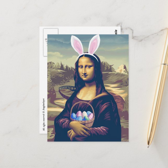 Carte Postale Mona Lisa Pâques (Devant/Arrière en situation)