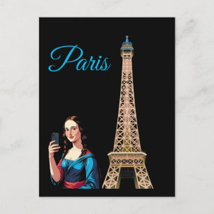 CARTE POSTALE MONA LISA PRENANT SELFIE SURREAL PARIS