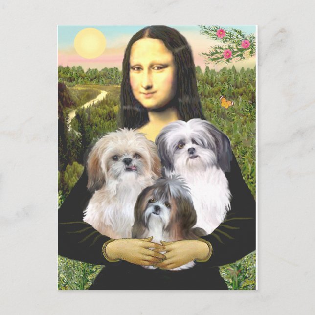 Carte Postale Mona Lisa - Shih Tzus (trois) (Devant)