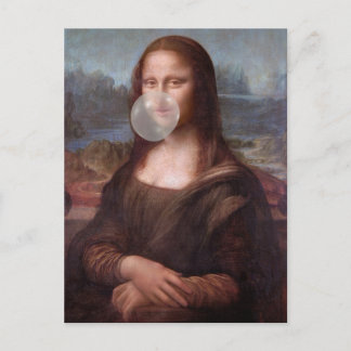 Carte Postale Mona Lisa soufflant du chewing-gum gris