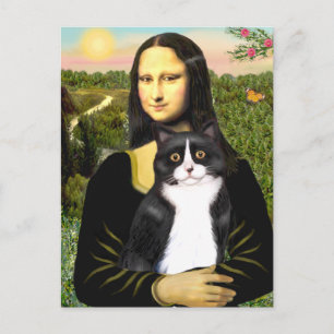 Carte Postale Mona Lisa - Un chat noir et blanc SH