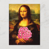 Mona Lisa With Bouquet Of Pink Roses