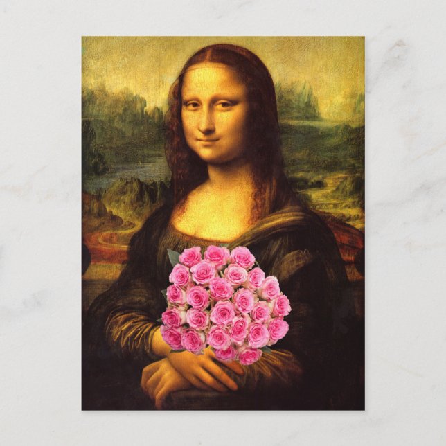 Carte Postale Mona Lisa With Bouquet Of Pink Roses (Devant)