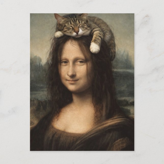 Carte Postale Mona Lisa With Sleeping Cat                        (Devant)