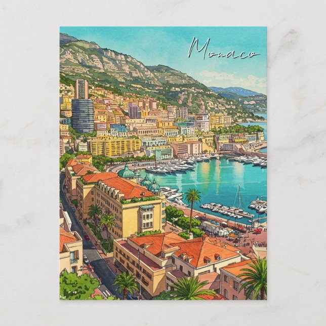 Carte Postale Monaco Monte Carlo Europe Aquarelle Voyage (Devant)